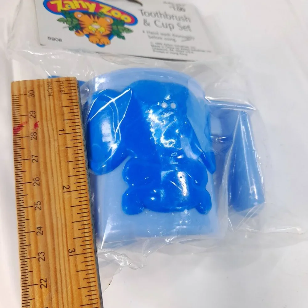 New Zany Zoo Toothbrush‎ & cup set kids toddler blue elephant 80s 90s Hong Kong